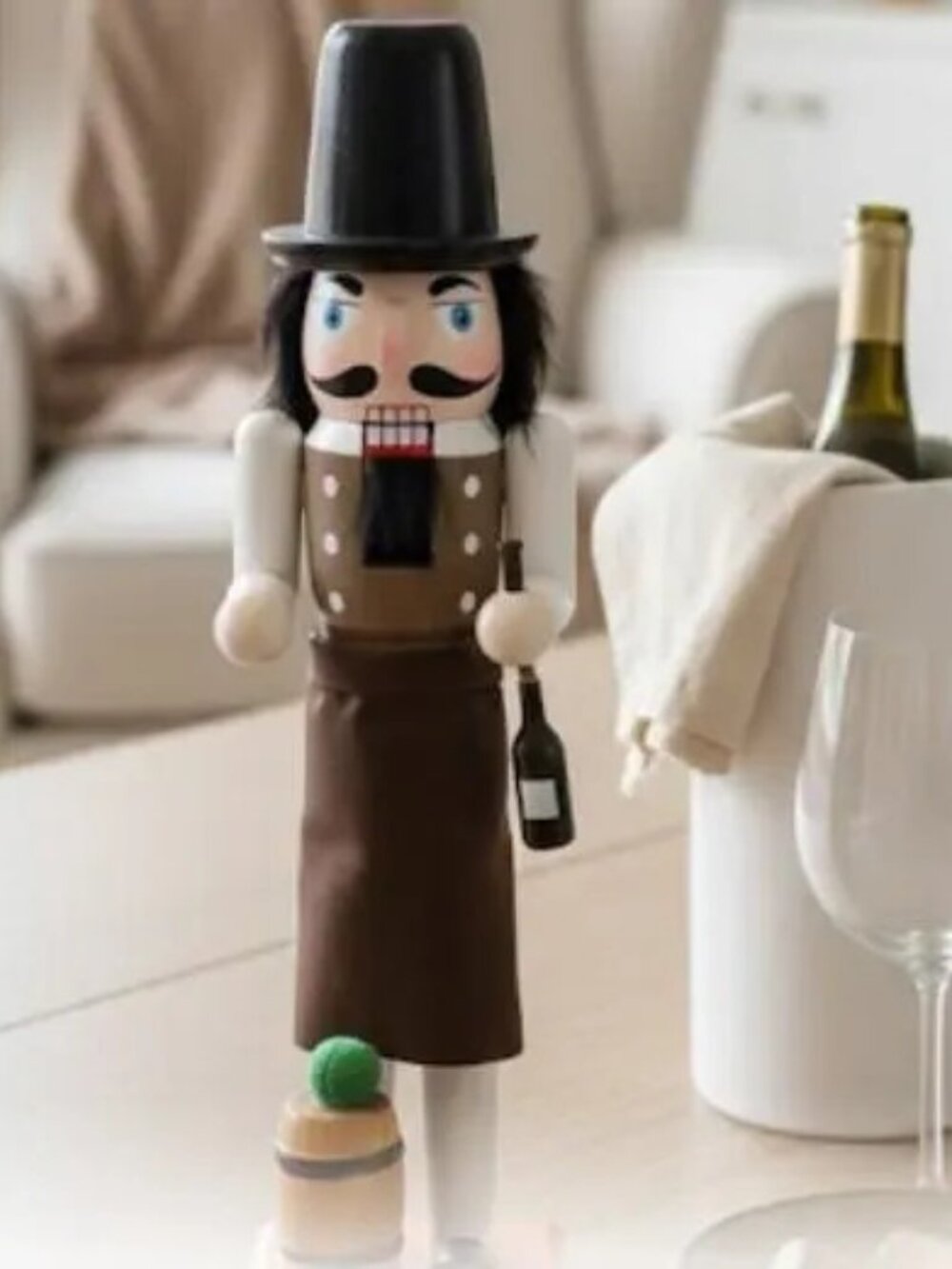 14" Sommelier Nutcracker: Artisan Wine Decor & Unique Vintner Gift